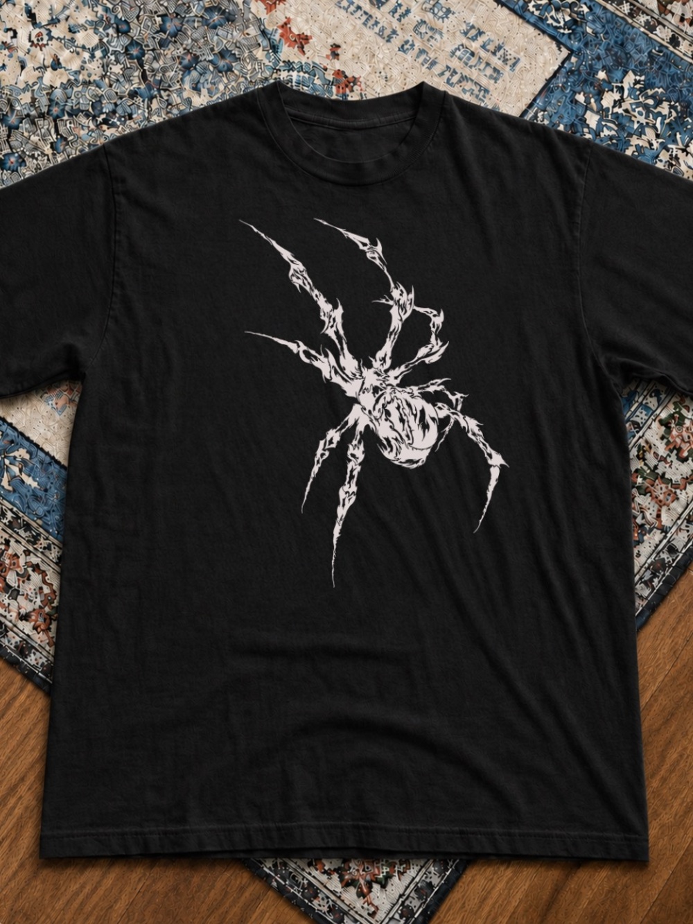 Gildan Black T-Shirt with White Spider Graphic
